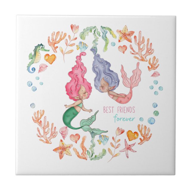Mermaids Best Friends Forever BFF Personalized Ceramic Tile (Front)