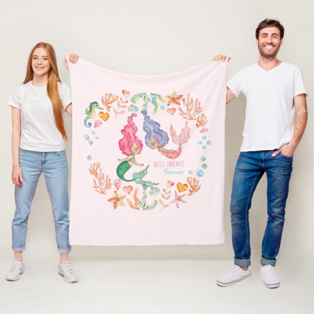 Mermaids Best Friends Forever BFF Personalized Fleece Blanket (In Situ)