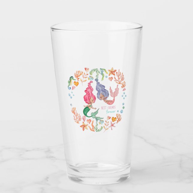 Mermaids Best Friends Forever BFF Personalized Glass (Front)