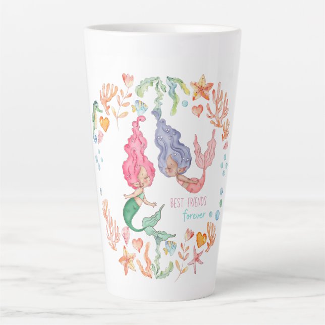 Mermaids Best Friends Forever BFF Personalized Latte Mug (Front)