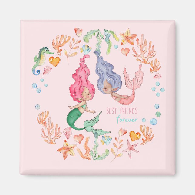 Mermaids Best Friends Forever BFF Personalized Magnet (Front)