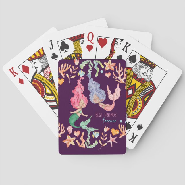 Mermaids Best Friends Forever BFF Personalized Poker Cards (Back)