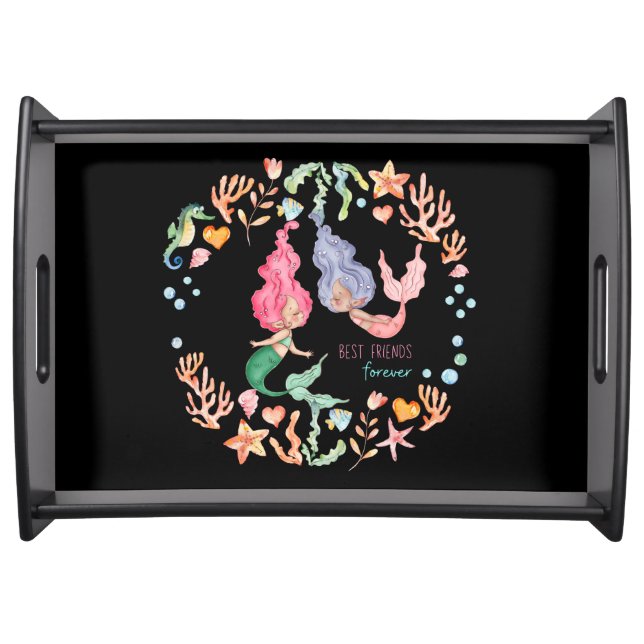 Mermaids Best Friends Forever BFF Personalized Serving Tray (Front)