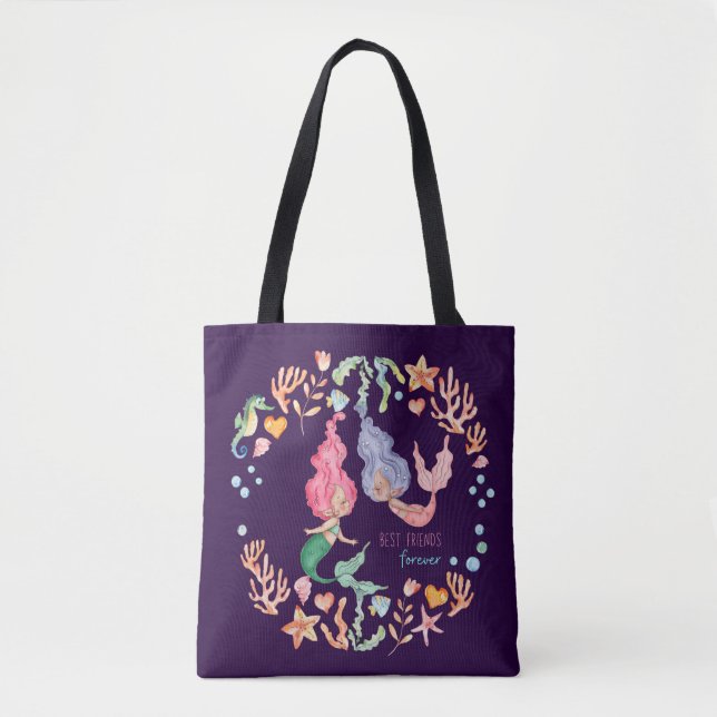 Mermaids Best Friends Forever BFF Personalized Tote Bag (Front)