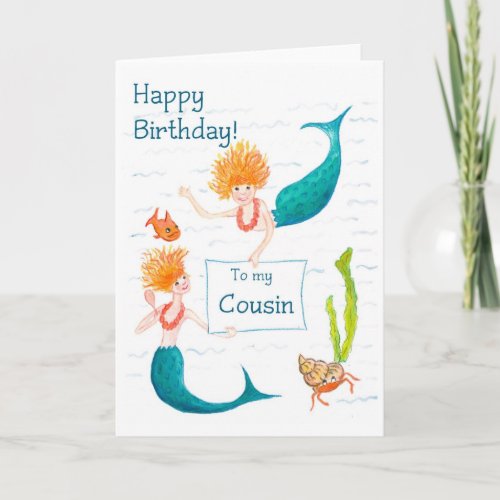 Mermaids Birthday Card for a Cousin