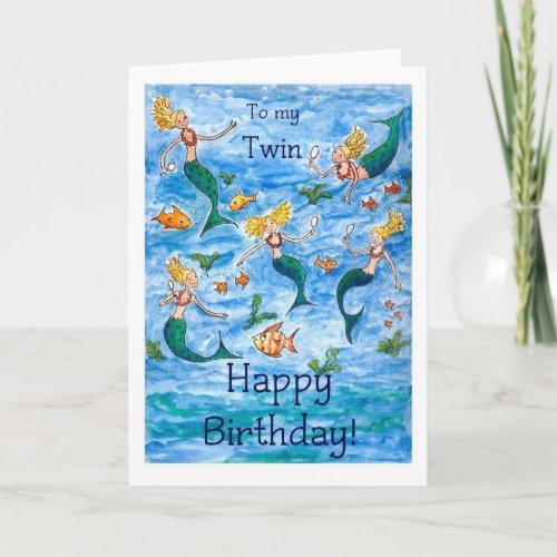 Mermaids Birthday Card for a Twin