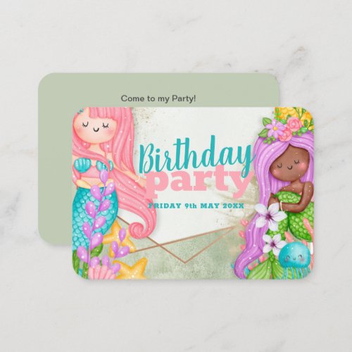Mermaids Birthday Party Invitation Card