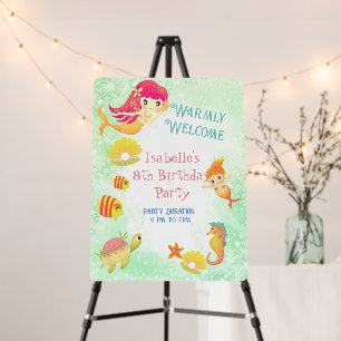 Mermaids Birthday Welcome Green Foam Board