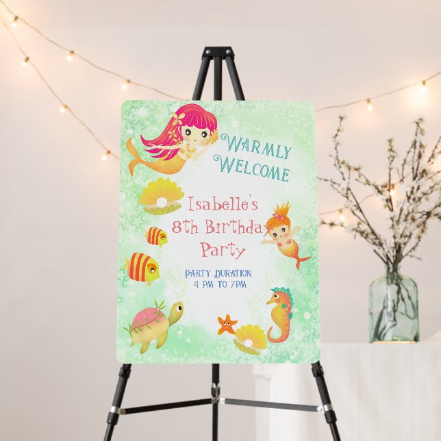 Mermaids Birthday Welcome Green Foam Board (In Situ (Stand))