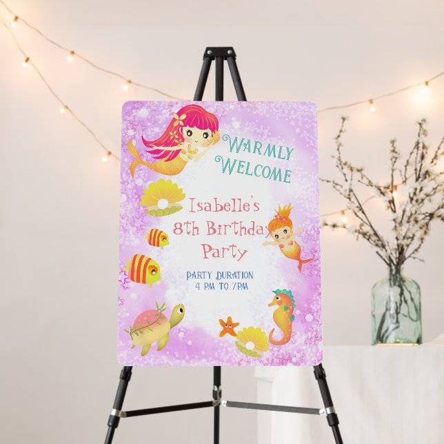 Mermaids Birthday Welcome Pink Foam Board (In Situ (Stand))