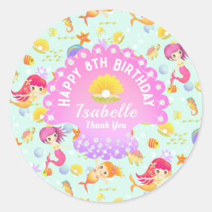 Mermaids Blue Classic Round Sticker
