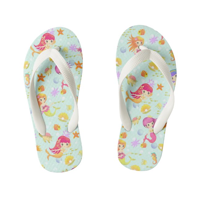 Mermaids Blue Kid's Flip Flops (Footbed)