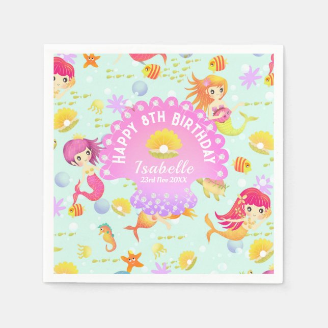 Mermaids Blue  Napkins (Front)