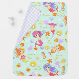 Mermaids Blue with Gingham Baby Blanket
