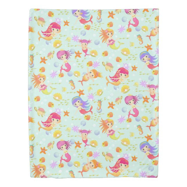 Mermaids Blue with Gingham Duvet Cover (Front)