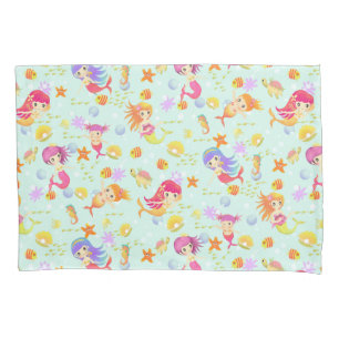 Mermaids Blue with Gingham Pillow Case
