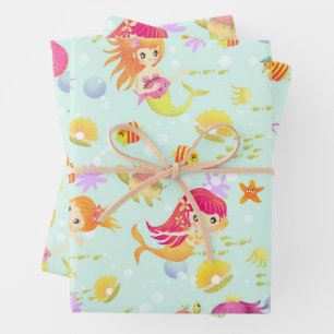 Mermaids Blue Wrapping Paper Sheets
