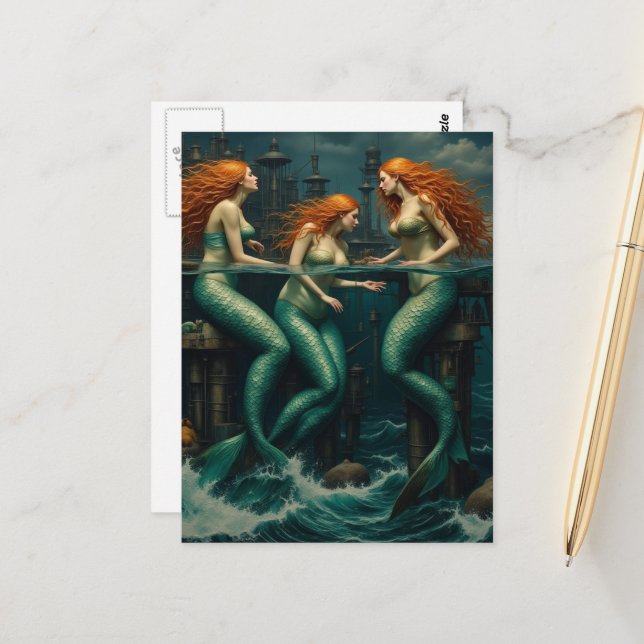 Mermaids Come To the Pier Once a Year Postcard (Front/Back In Situ)