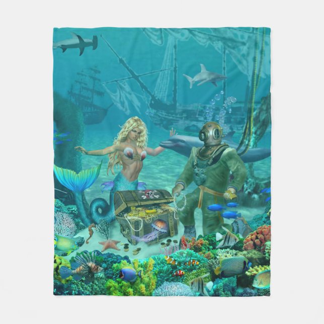 Mermaid's Coral Reef Treasure Fleece Blanket (Front)