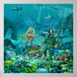 Mermaid&#39;s Coral Reef Treasure Poster