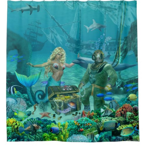 Mermaids Coral Reef Treasure Shower Curtain