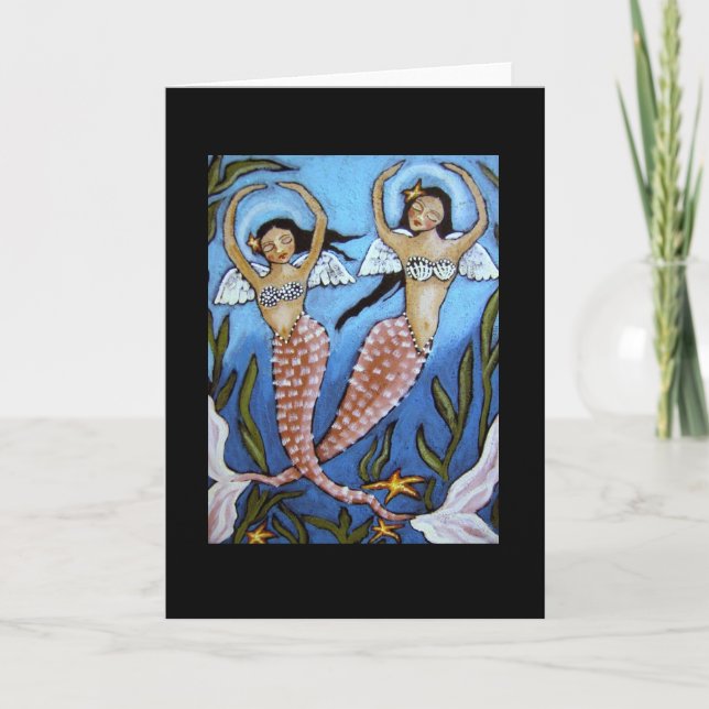 Mermaids Dance & Pray Blank Greeting Card (Front)