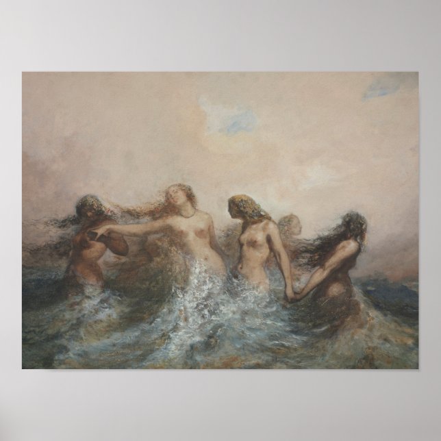 Mermaids dancing in the sea vintage art poster (Front)