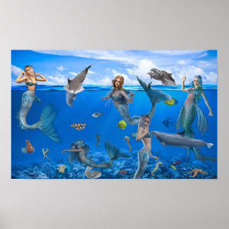 Mermaids & Dolphins Fantasy Art Poster