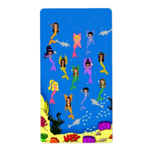 Mermaids Dolphins Label