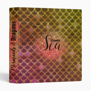 Mermaids & Dragon Scales Purple Violet  Ombre Gold 3 Ring Binder