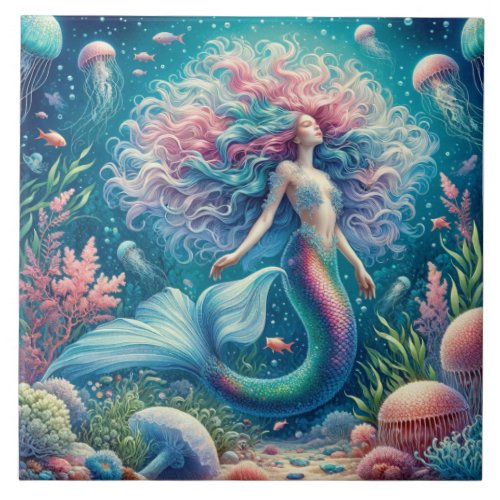 Mermaids Dream _ Aquatic Euphoria Ceramic Tile