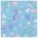 Mermaids Dream on Bright Blue Fabric