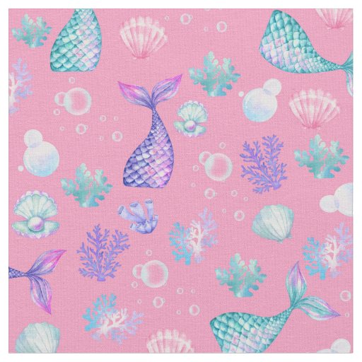 Mermaids Dream on Carnation Pink Fabric