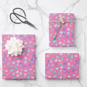 Mermaids Dream on Flamingo Pink Wrapping Paper Sheets