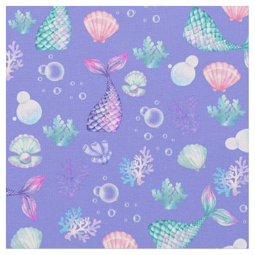 Mermaids Dream on Medium Slate Blue Fabric