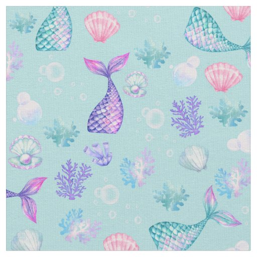 Mermaids Dream on Pale Turquoise Fabric