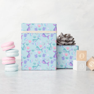 Mermaids Dream on Pastel Blue Wrapping Paper
