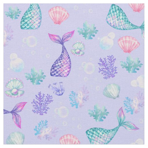 Mermaids Dream on Pastel Purple Fabric