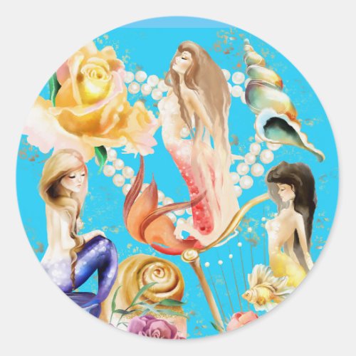 Mermaids Dream Romantic Floral and Pearl Heart Classic Round Sticker