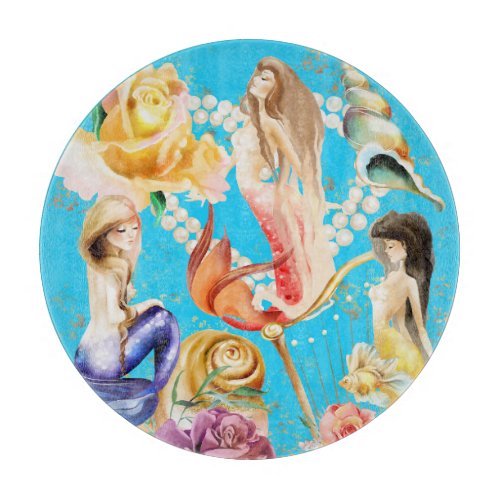 Mermaids Dream Romantic Floral and Pearl Round Cutting Board