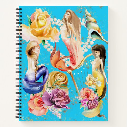 Mermaids Dream Romantic Floral and Pearl Round Notebook