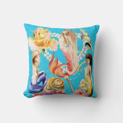 Mermaids Dream Romantic Floral  Throw Pillow