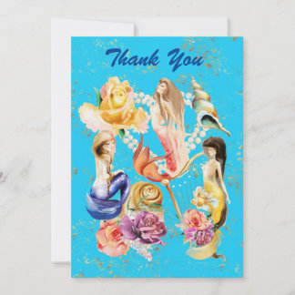 Mermaid's Dream Romantic Florals and Pearls Thank You Card