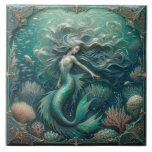 Mermaid's Enchanted Reef - Timeless Sea Tile<br><div class="desc">Delve into the depths of the sea with this timeless ceramic tile, portraying a mermaid as she graces the enchanted reef. Framed by an ornate border that echoes the intricate patterns of marine life, she is a vision of oceanic elegance. Her scales shimmer with the rich greens and blues of...</div>