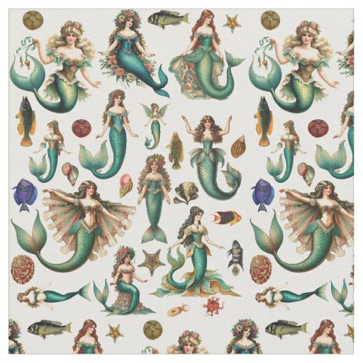 Mermaids Fish and Sealife Nautical Ocean Art  Fabric