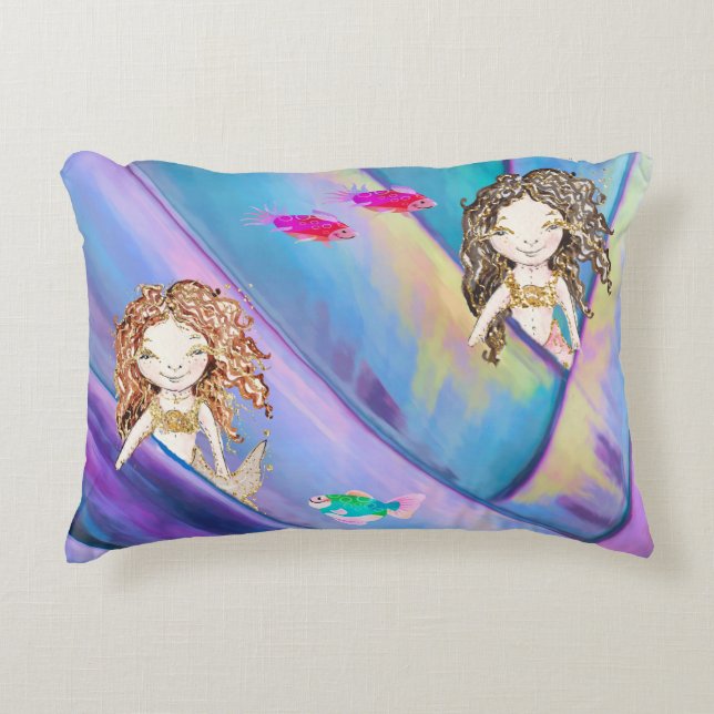 Mermaids, Fish & Pocket Reef Accent Pillow (Front)