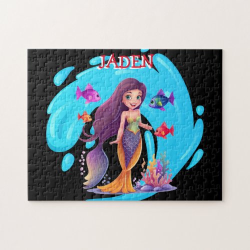 Mermaids Fish splashing in the water personalized Jigsaw Puzzle