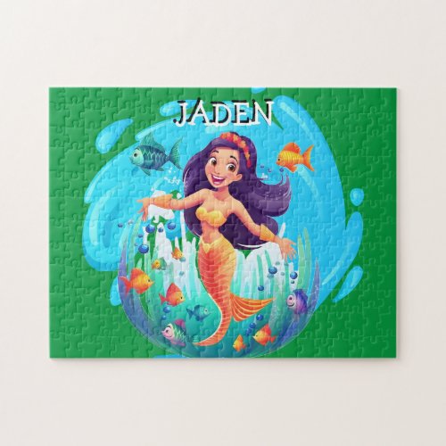 Mermaids Fish splashing in the water personalized Jigsaw Puzzle