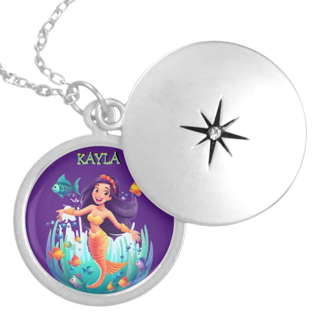 Mermaids, Fish splashing in the water personalized Locket Necklace (Front)