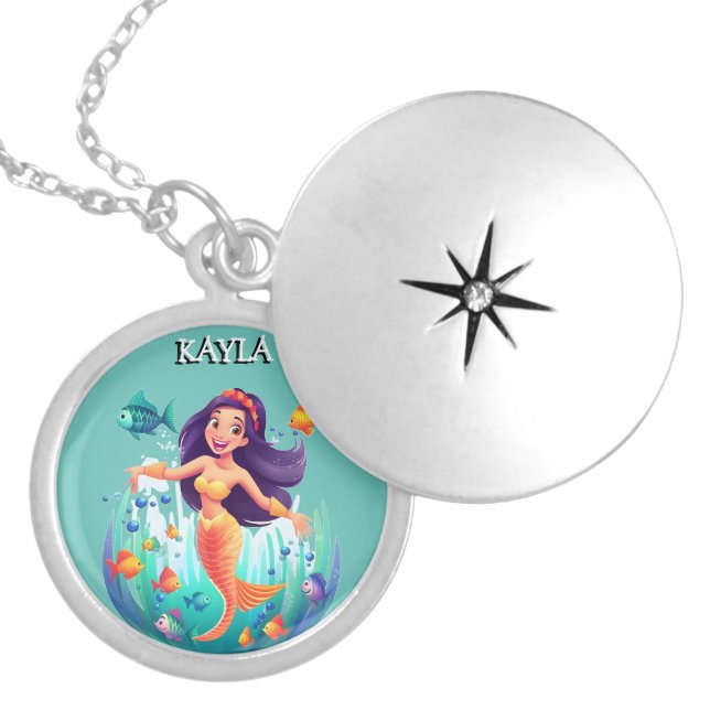 Mermaids, Fish splashing in the water personalized Locket Necklace (Front)